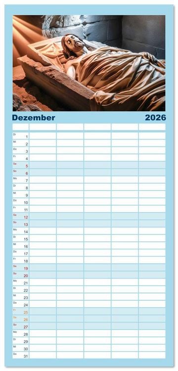 Produktbild: Familienplaner 2026 - Durch das Jahr mit Jesus mit 5 Spalten (Wandkalender, 21 x 45 cm) CALVENDO