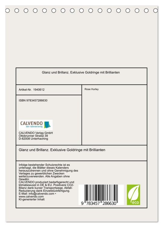 Produktbild: Glanz und Brillanz. Exklusive Goldringe mit Brillianten (Tischkalender 2026 DIN A5 hoch), CALVENDO Monatskalender