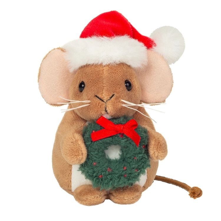 Produktbild: Teddy Hermann 946175 - Weihnachtsmaus mit Kranz, 11 cm, Pl&uuml;schtier