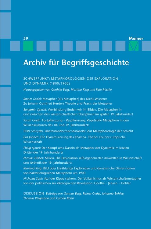 Produktbild: Archiv f&uuml;r Begriffsgeschichte. Band 59: Metaphorologien der Exploration und Dynamik (1800/1900)