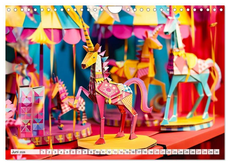 Produktbild: Bunter Origami Zirkus - Farbenfroher Zirkusspa&szlig; mit Origami-Figuren (Wandkalender 2026 DIN A4 quer), CALVENDO Monatskalender