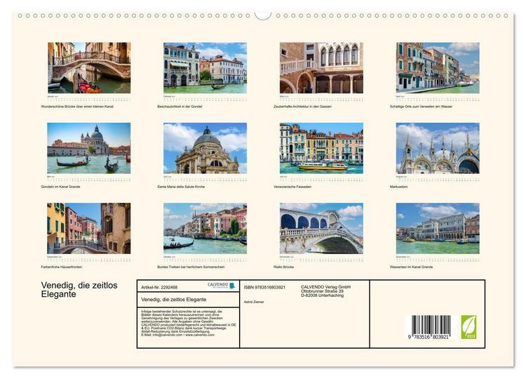 Produktbild: Venedig, die zeitlos Elegante (hochwertiger Premium Wandkalender 2027 DIN A2 quer), Kunstdruck in Hochglanz