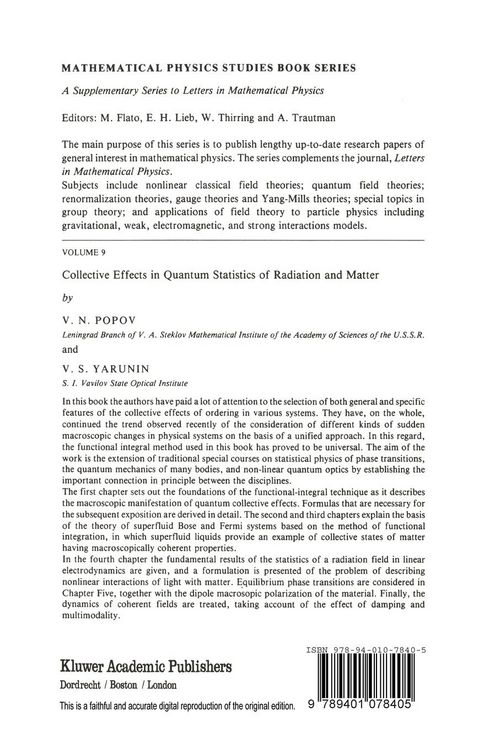 Produktbild: Collective Effects in Quantum Statistics of Radiation and Matter