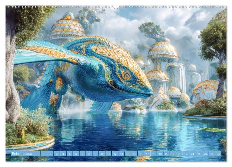 Produktbild: Fantasiekreaturen am Wasser - Biomorphe Landschaften (Wandkalender 2026 DIN A2 quer), CALVENDO Monatskalender