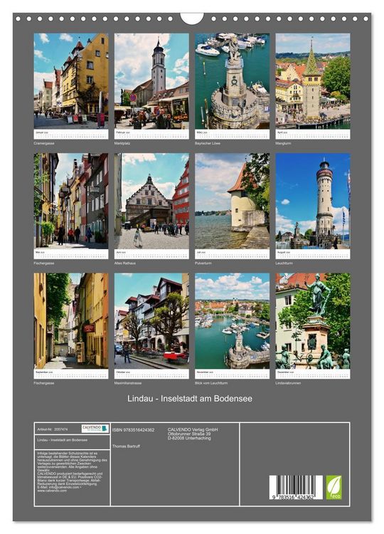 Produktbild: Lindau - Inselstadt am Bodensee (Wandkalender 2026 DIN A3 hoch), CALVENDO Monatskalender
