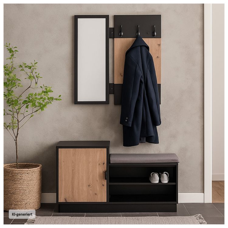 Produktbild: HTI-Living Garderobe Dana mit Schuhbank Schwarz Garderobe Dana mit Schuhbank Schwarz