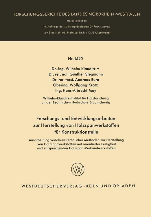 Produktbild: Forschungs- und Entwicklungsarbeiten zur Herstellung von Holzspanwerkstoffen f&uuml;r Konstruktionsteile