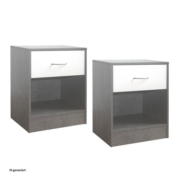 Produktbild: HTI-Living Nachtschrank 2er Set Thekla Beton/Wei&szlig; Nachtschrank 2er Set Thekla Beton/Wei&szlig;