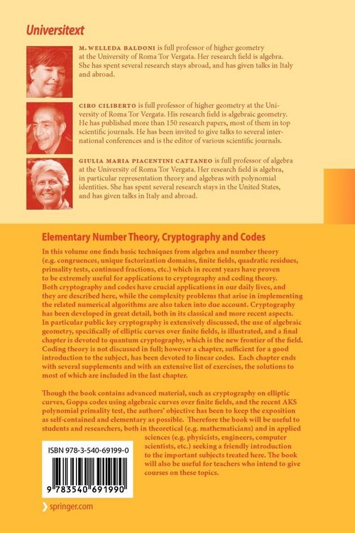 Produktbild: Elementary Number Theory, Cryptography and Codes