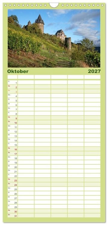Produktbild: Familienplaner 2027 - Unterwegs - Rhein-Burgen-Weg mit 5 Spalten (Wandkalender, 21 x 45 cm) CALVENDO