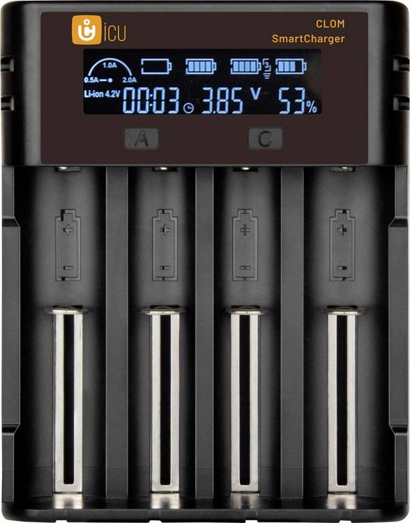 Produktbild: ICU SmartCharger Ladeger&auml;t LiIon, NiMH, NiCd 14500, 16340, 18350, 18650, 21700, 26650