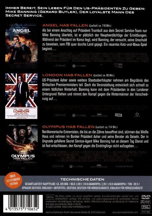 Produktbild: Olympus Has Fallen - Die Welt in Gefahr/London Has Fallen/Angel Has Fallen - Triple Film Collection [3 DVDs]