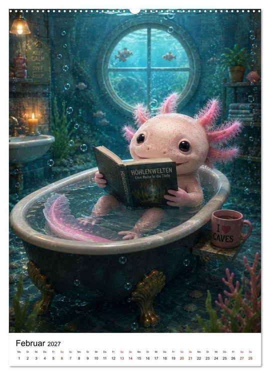 Produktbild: Axolotl durchs ganze Jahr (hochwertiger Premium Wandkalender 2027 DIN A2 hoch), Kunstdruck in Hochglanz