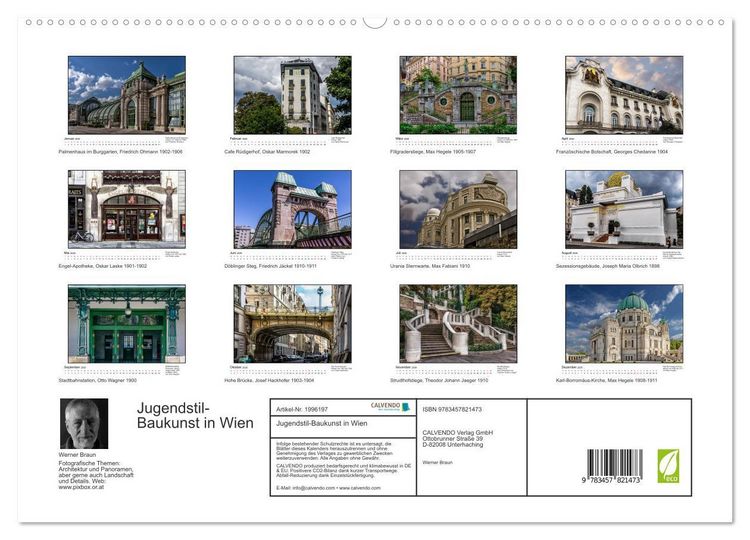 Produktbild: Jugendstil-Baukunst in Wien (hochwertiger Premium Wandkalender 2026 DIN A2 quer), Kunstdruck in Hochglanz