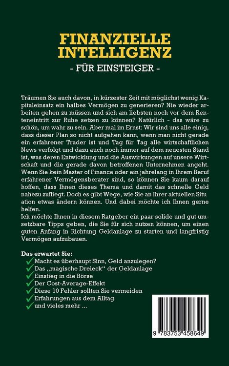 Produktbild: Finanzielle Intelligenz f&uuml;r Einsteiger: Wie Sie mit intelligenter Geldanlage Ihr Geld f&uuml;r sich arbeiten lassen und Schritt f&uuml;r Schritt den Weg zur finanziellen Freiheit gehen