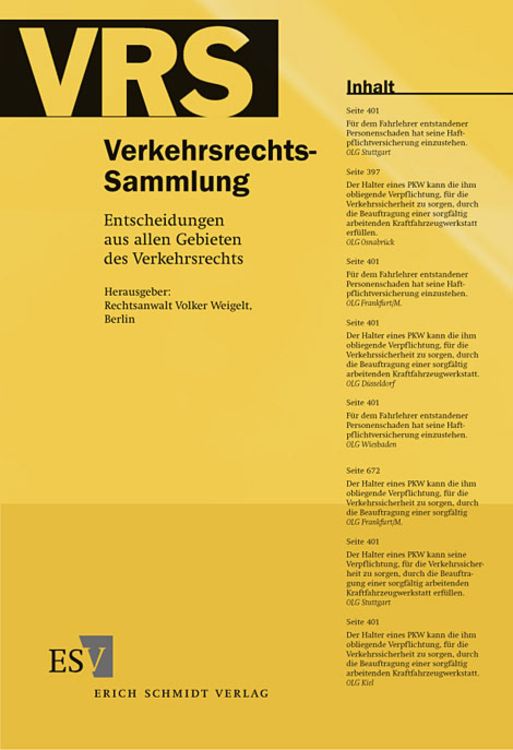 Produktbild: Verkehrsrechts-Sammlung (VRS). Entscheidungen aus allen Gebieten des Verkehrsrechts / Verkehrsrechts-Sammlung (VRS) Band 110