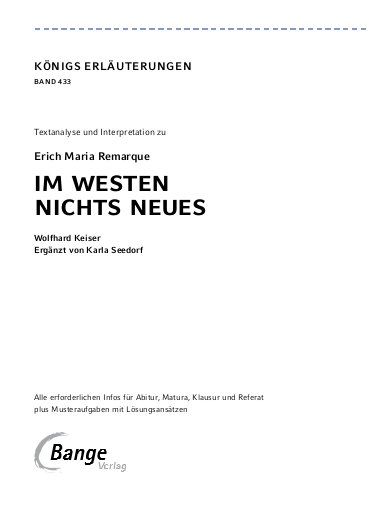 Produktbild: Im Westen nichts Neues von Erich Maria Remarque - Textanalyse und Interpretation