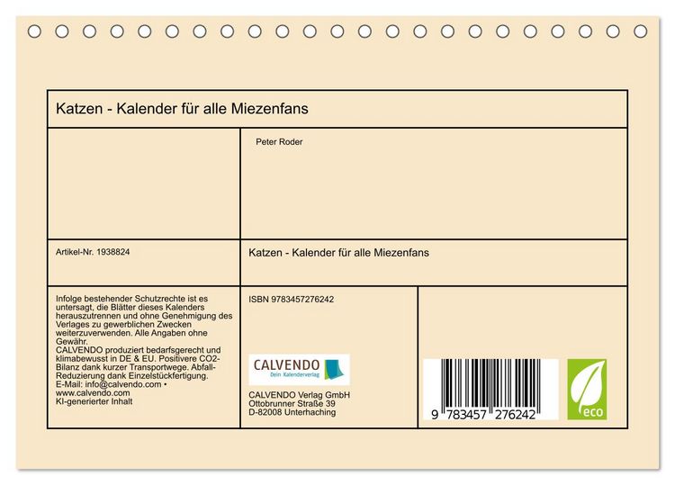Produktbild: Katzen - Kalender f&uuml;r alle Miezenfans (Tischkalender 2026 DIN A5 quer), CALVENDO Monatskalender
