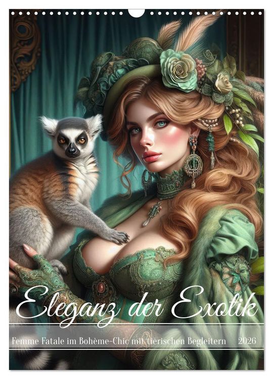 Produktbild: Eleganz der Exotik - Femme Fatale im Boh&egrave;me-Chic mit tierischen Begleitern (Wandkalender 2026 DIN A3 hoch), CALVENDO Monatskalender