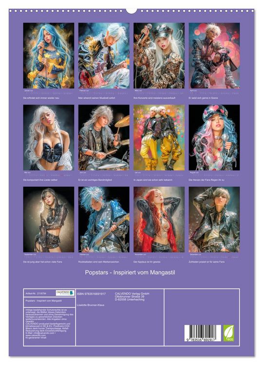 Produktbild: Popstars - Inspiriert vom Mangastil (hochwertiger Premium Wandkalender 2026 DIN A2 hoch), Kunstdruck in Hochglanz