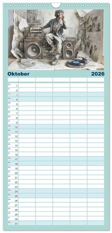 Produktbild: Familienplaner 2026 - Herzschlag in Noten mit 5 Spalten (Wandkalender, 21 x 45 cm) CALVENDO