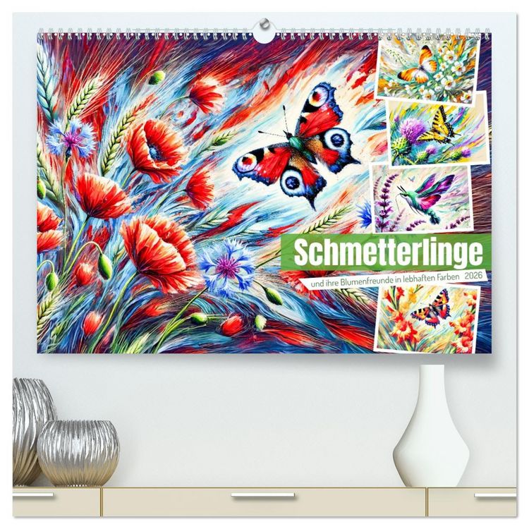 Produktbild: Schmetterlinge und ihre Blumenfreunde in lebhaften Farben (hochwertiger Premium Wandkalender 2026 DIN A2 quer), Kunstdruck in Hochglanz