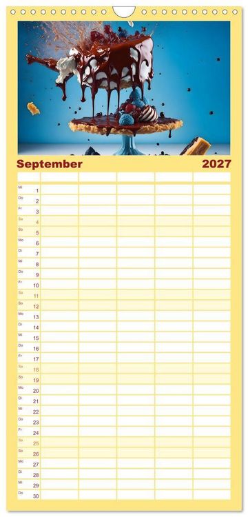 Produktbild: Familienplaner 2027 - Tortenschlacht - s&uuml;&szlig;e Versuchung mit 5 Spalten (Wandkalender, 21 x 45 cm) CALVENDO