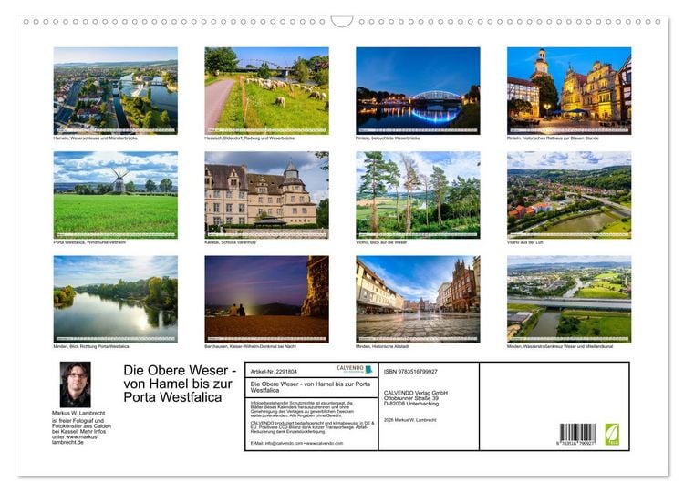 Produktbild: Die Obere Weser - von Hamel bis zur Porta Westfalica (Wandkalender 2027 DIN A2 quer), CALVENDO Monatskalender