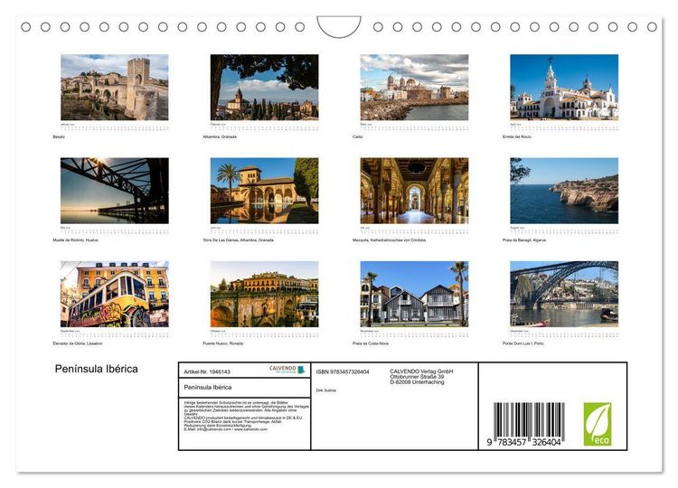 Produktbild: Pen&iacute;nsula Ib&eacute;rica (Wandkalender 2026 DIN A4 quer), CALVENDO Monatskalender