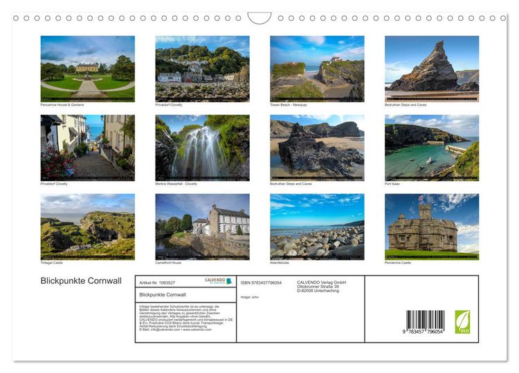 Produktbild: Blickpunkte Cornwall (Wandkalender 2026 DIN A3 quer), CALVENDO Monatskalender