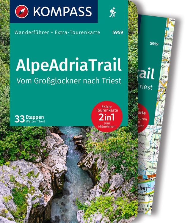 Produktbild: KOMPASS Wanderf&uuml;hrer AlpeAdriaTrail, Vom Gro&szlig;glockner nach Triest, 33 Etappen mit Extra-Tourenkarte