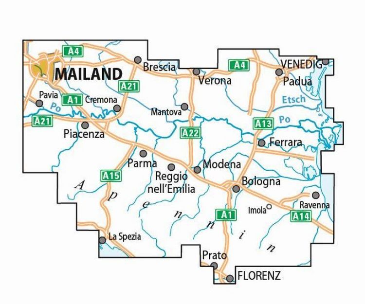 ADFC-Radtourenkarte IT-PO 7-Tage-Radtour Venedig-Florenz, 1:200.000, reiß- und wetterfest, E-Bike-geeignet, GPS-Tracks Download, mit Kilometer-Angaben