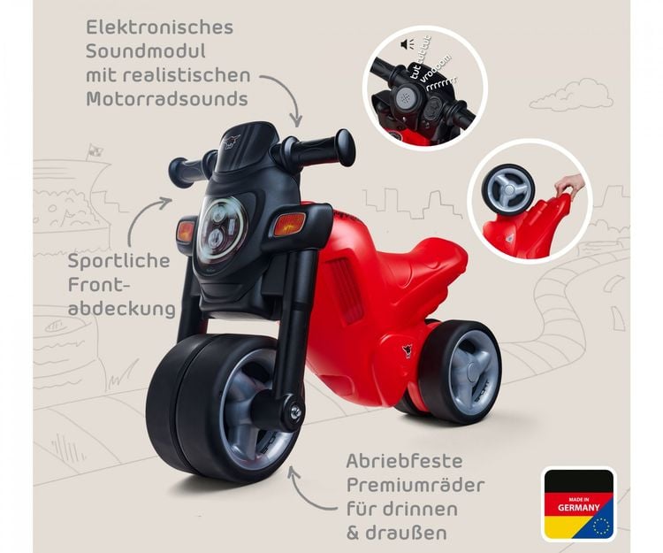 BIG 800056386 - BIG Sport Bike Laufrad Rot, Racing-Bike, Kinder-Motorrad, Sitzhöhe: 29 cm, Kunststoff