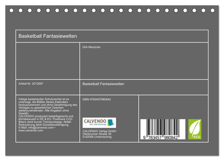 Produktbild: Basketball Fantasiewelten (Tischkalender 2026 DIN A5 quer), CALVENDO Monatskalender