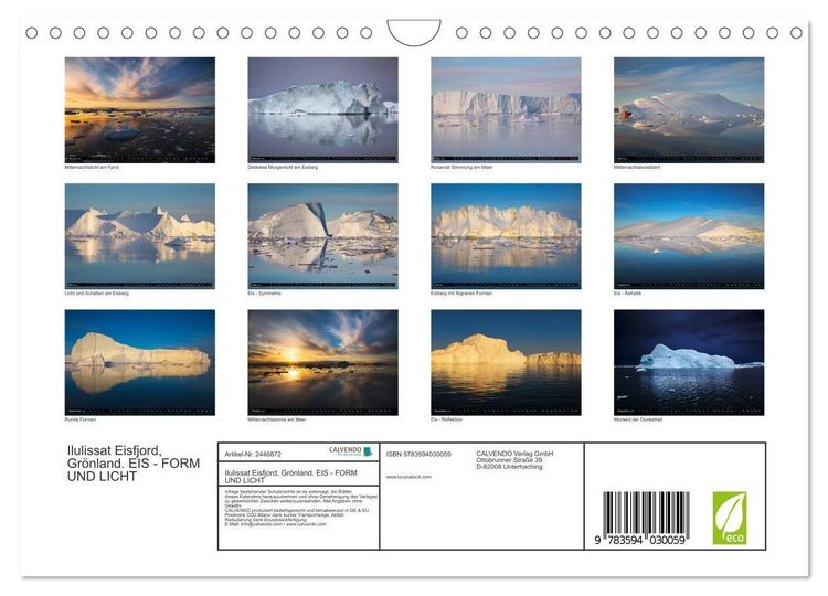Produktbild: Ilulissat Eisfjord, Gr&ouml;nland. EIS - FORM UND LICHT (Wandkalender 2027 DIN A4 quer), CALVENDO Monatskalender