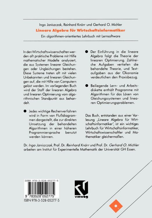 Produktbild: Lineare Algebra f&uuml;r Wirtschaftsinformatiker