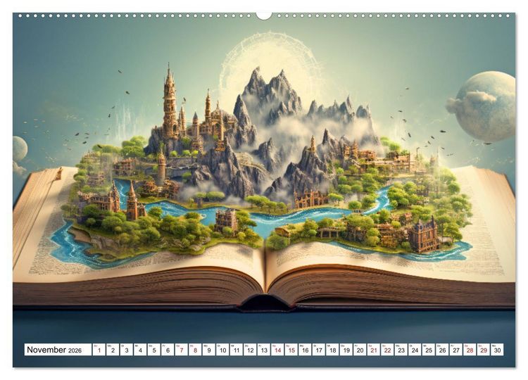 Produktbild: Mystische Welten - Mit B&uuml;chern die Grenzen der Phantasie erweitern (hochwertiger Premium Wandkalender 2026 DIN A2 quer), Kunstdruck in Hochglanz