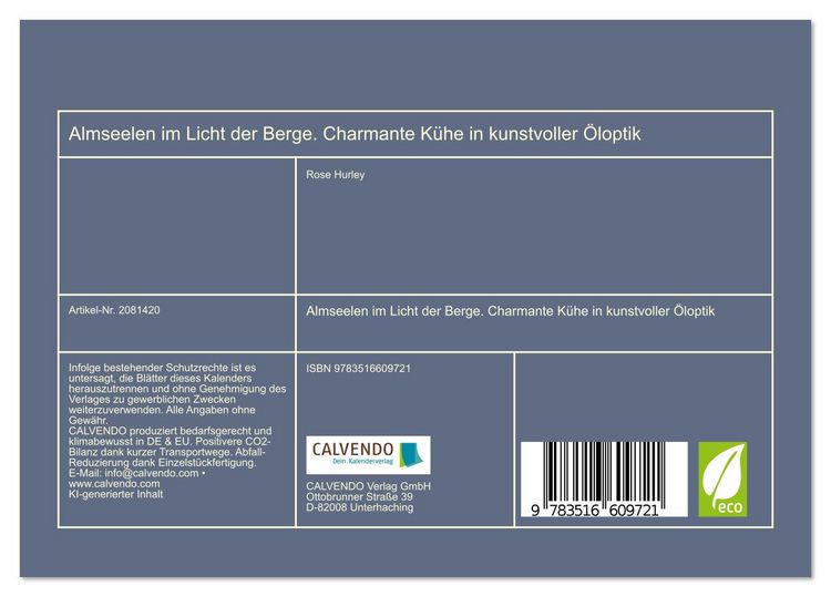 Produktbild: Almseelen im Licht der Berge. Charmante K&uuml;he in kunstvoller &Ouml;loptik (Tischkalender 2026 DIN A5 quer), CALVENDO Monatskalender