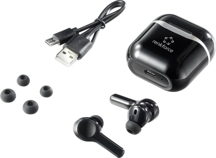 Produktbild: Renkforce RF-NCE-500 In Ear Kopfh&ouml;rer Bluetooth&reg; Schwarz Noise Cancelling Headset, Lautst&auml;rkeregelung
