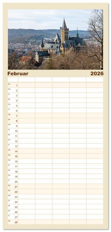Produktbild: Familienplaner 2026 - Wernigerode - Historische Fachwerkstadt am Harz mit 5 Spalten (Wandkalender, 21 x 45 cm) CALVENDO