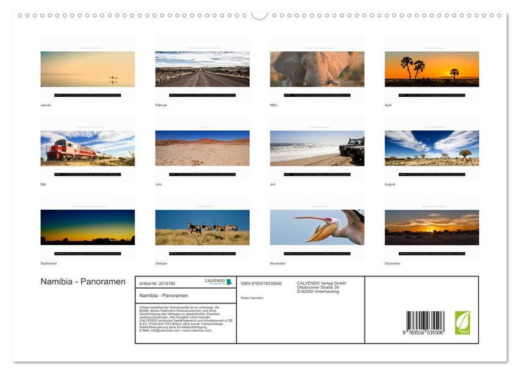 Produktbild: Namibia - Panoramen (hochwertiger Premium Wandkalender 2026 DIN A2 quer), Kunstdruck in Hochglanz