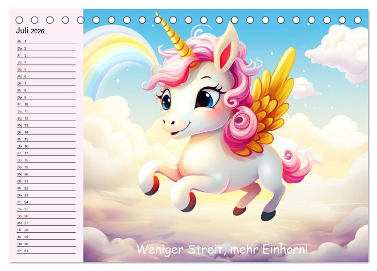 Produktbild: Unicorns! Lustige Einh&ouml;rner. Witzige Einhornspr&uuml;che und Weisheiten (Tischkalender 2026 DIN A5 quer), CALVENDO Monatskalender