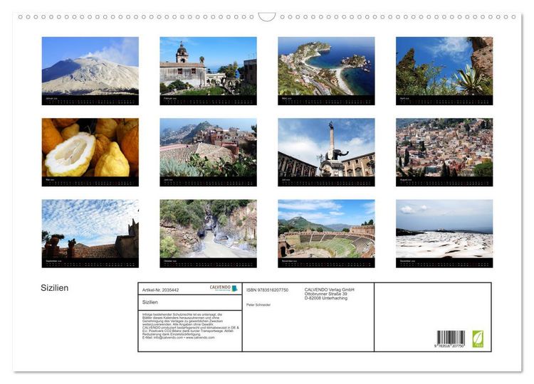Produktbild: Sizilien (Wandkalender 2026 DIN A2 quer), CALVENDO Monatskalender