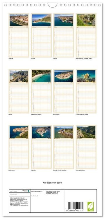 Produktbild: Familienplaner 2026 - Kroatien von oben mit 5 Spalten (Wandkalender, 21 x 45 cm) CALVENDO