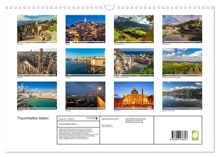 Produktbild: Traumhaftes Italien (Wandkalender 2026 DIN A3 quer), CALVENDO Monatskalender