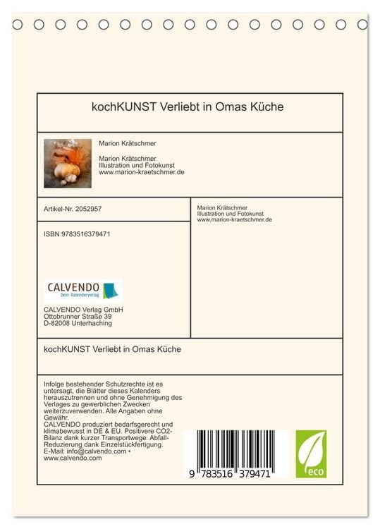 Produktbild: kochKUNST Verliebt in Omas K&uuml;che (Tischkalender 2026 DIN A5 hoch), CALVENDO Monatskalender