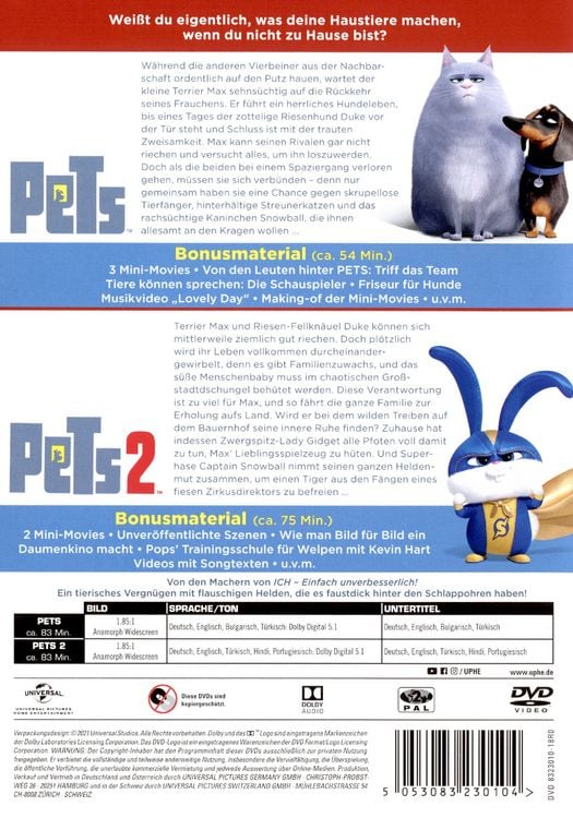 Produktbild: Pets Doppelpack: Pets 1 & Pets 2 [2 DVDs]