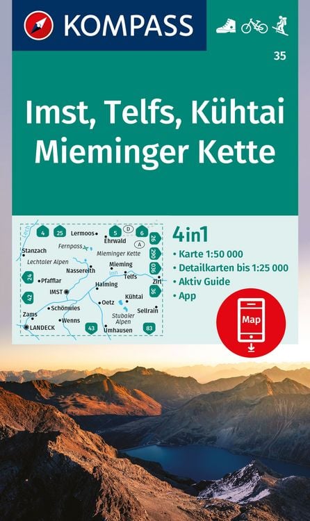 Produktbild: KOMPASS Wanderkarte 35 Imst, Telfs, K&uuml;htai, Mieminger Kette 1:50.000