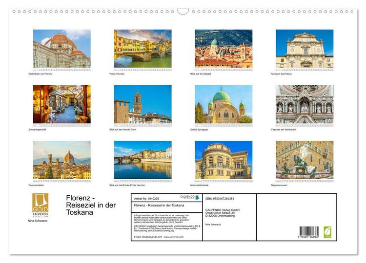 Produktbild: Florenz - Reiseziel in der Toskana (Wandkalender 2026 DIN A2 quer), CALVENDO Monatskalender