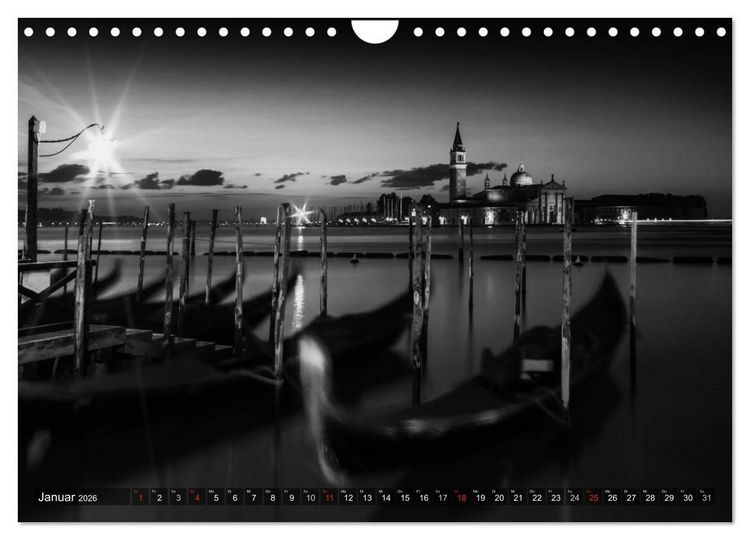 Produktbild: Leuchtendes Venedig &hellip;in monochrom (Wandkalender 2026 DIN A4 quer), CALVENDO Monatskalender